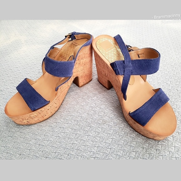 Dolce Vita Shoes - Dolce Vita Rita Blue Suede Cork Platform Sandals